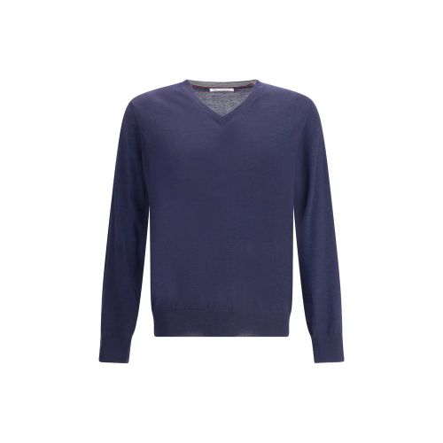 Cashmere Blend V-Neck Sweater — Navy