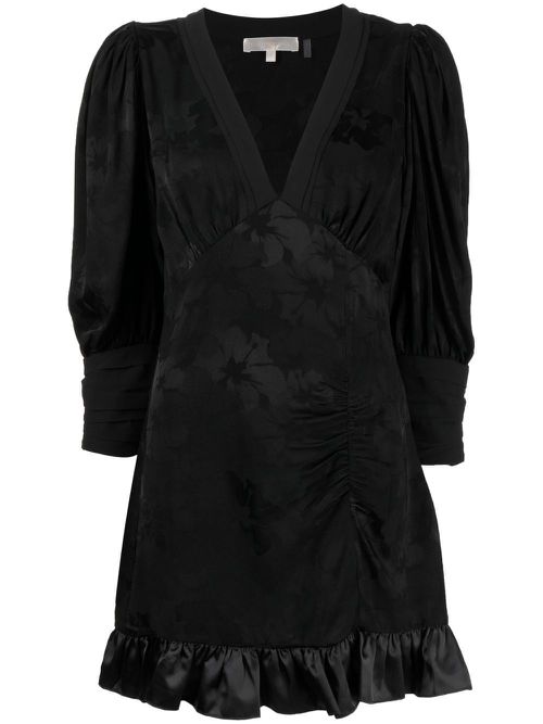 V-neck ruffled-hem dress - Black