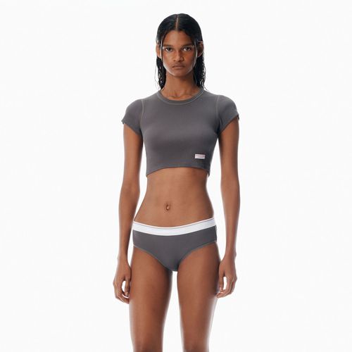 Women's Grey Cropped Baby Tee In Cotton Army Drab