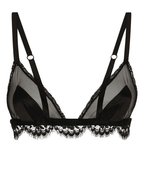 Lace-detailing semi-sheer bra - Black