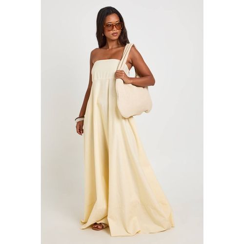Boohoo Women's Cotton Poplin Shirred Elasticated Back Maxi Dress in Lemon
