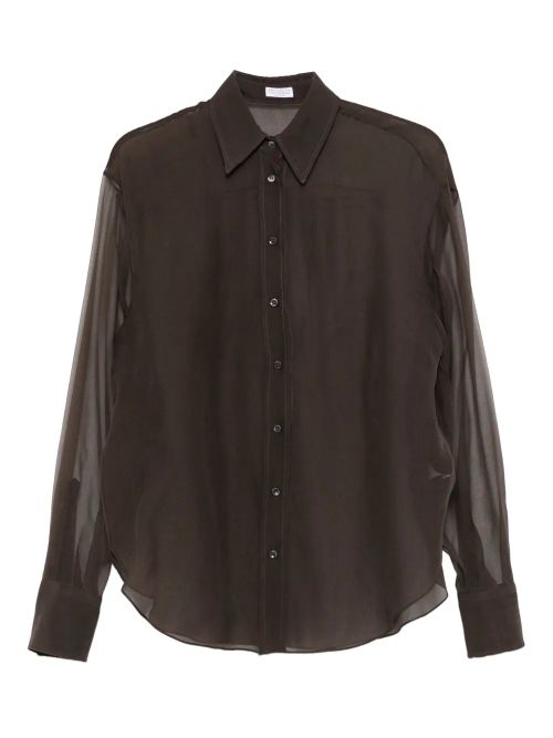 Silk Button-Up Shirt — Brown