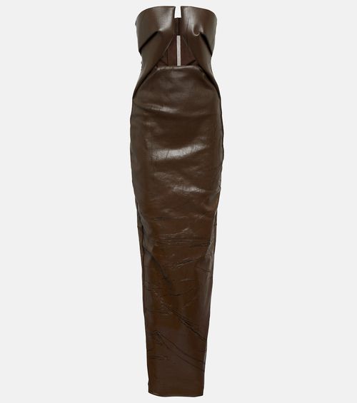 Strapless coated denim gown