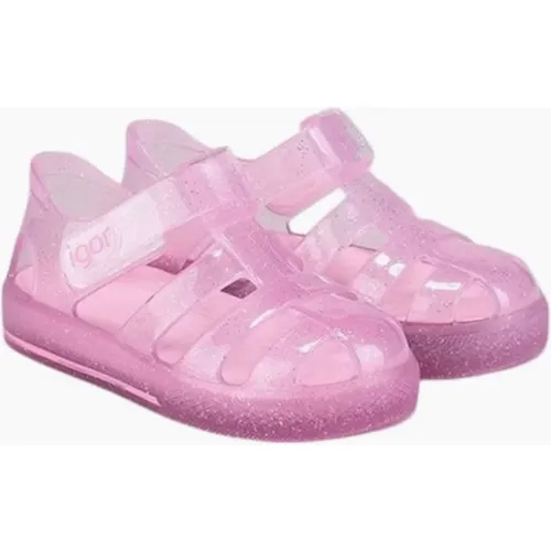 Igor Girl's Girls Pale Pink Glitter Velcro Strap Jelly Sanda