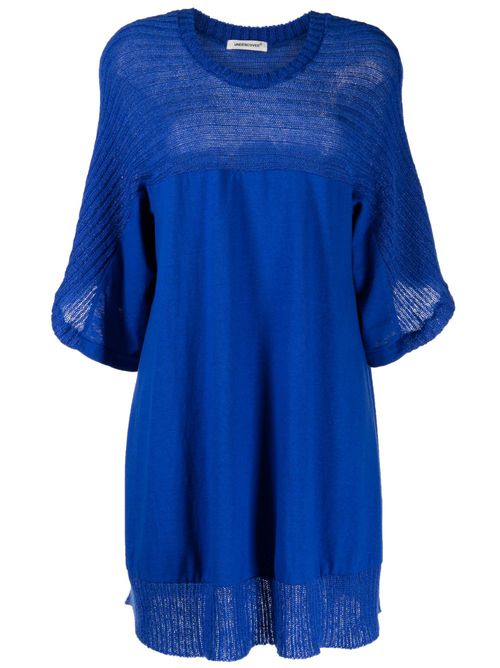 Panelled ribbed-knit short dress - Blue