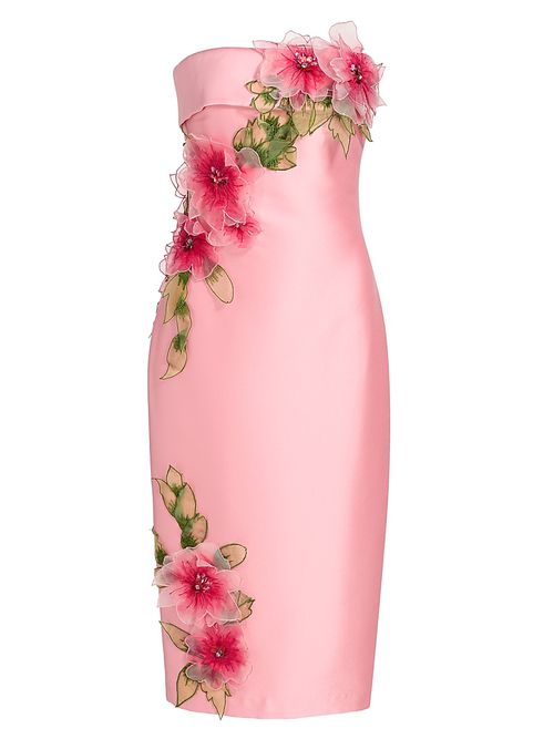Women's Floral Appliqué Strapless Cocktail Dress - Peony
