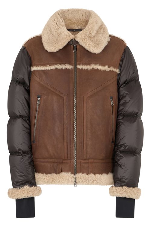 Mini Down Jacket with Napa Leather and Shearling Inserts