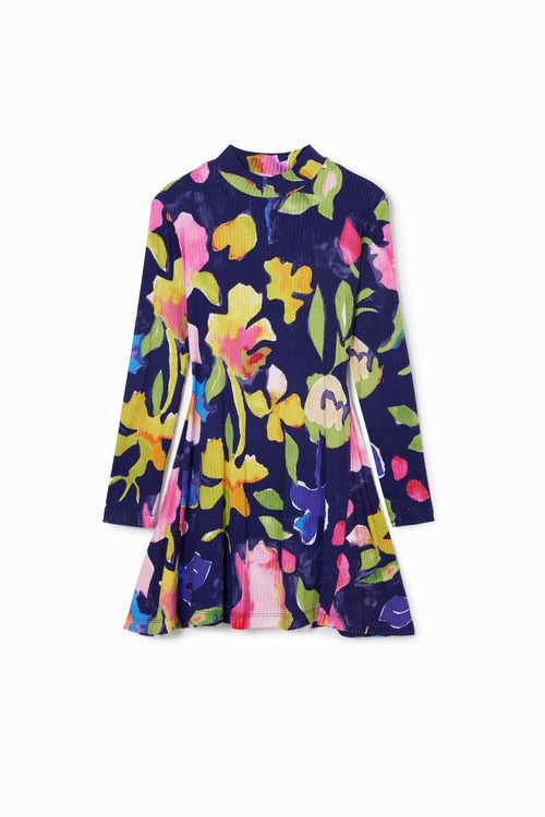 Floral dress with a high neck