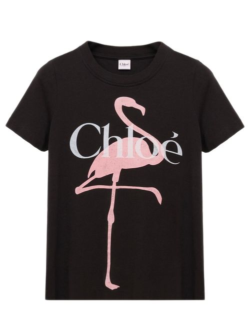 Chloé Cotton T-Shirt Featuring a Flamingo Print