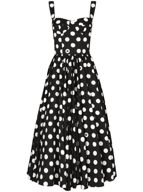 Polka-dot corset midi dress - Black