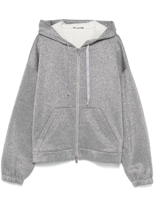 Metallic-Effect Cotton Blend Hoodie — Gray
