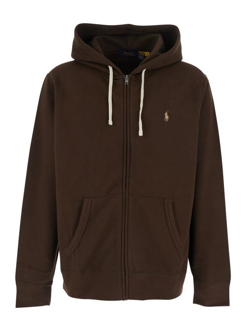 Zip-Front Cotton Blend Hoodie — Brown