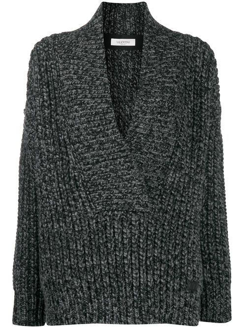 Oversized mélange-knit jumper - Black