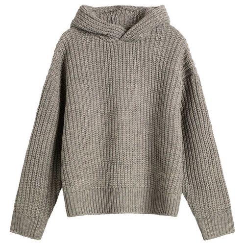 Men's Chunky Rib Knit Hoodie Grey Melange
