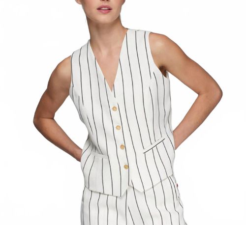 Pinstripe Button Down Vest In White And Black