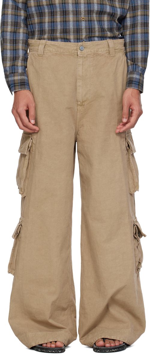 Beige Logo Patch Cargo Pants