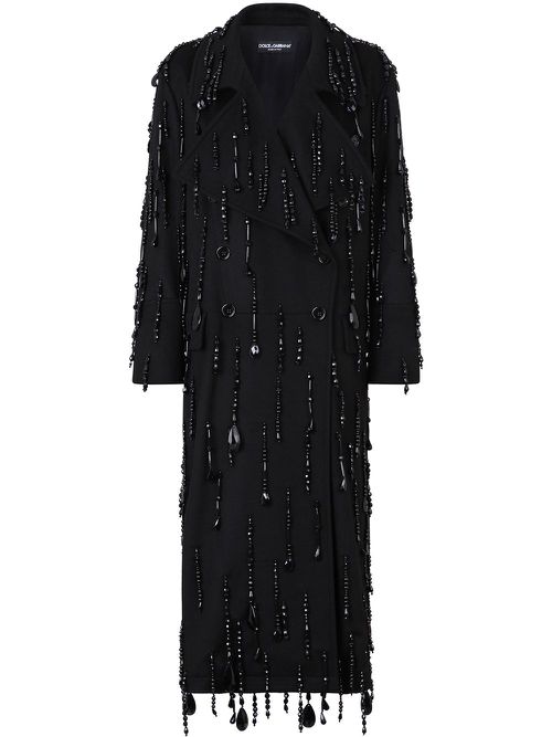 Bead-embellished double-breasted coat - Black