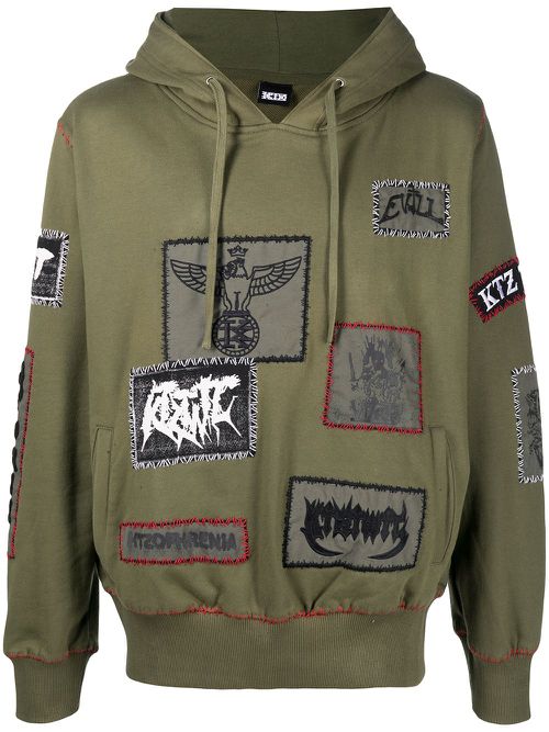 Patch-detailed drawstring hoodie - Green