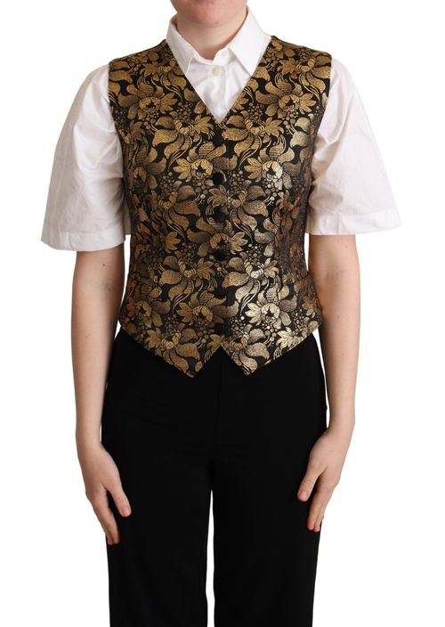 Gold Jacquard Silk Vest — Black