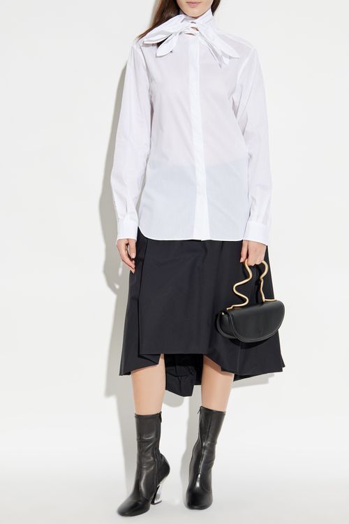 Blouse With Decorative Tie At The Neckline, Women's, White