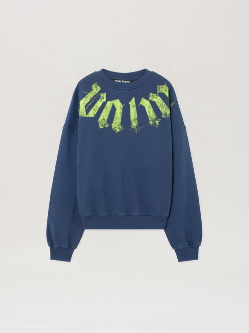 Big Neck Logo Loose Sweatshirt Man  Navy Blue Lime