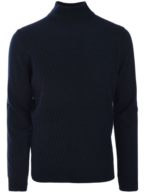 Checkerboard-knit jumper - Blue