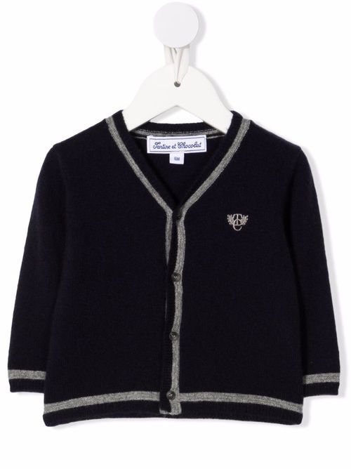 Embroidered-logo cashmere cardigan - Blue