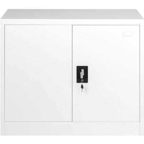 White Steel Filing Cabinet, 1 Shelf, Lockable 2 Door, 90cm Office Storage