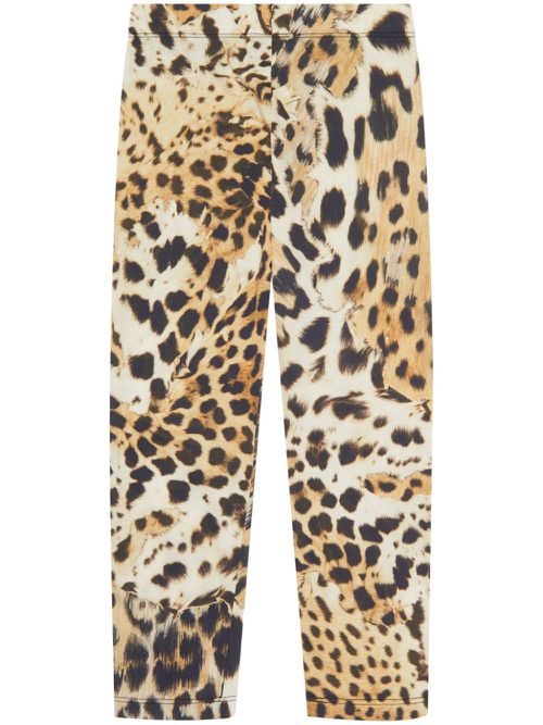 Leopard-print cotton leggings - Brown