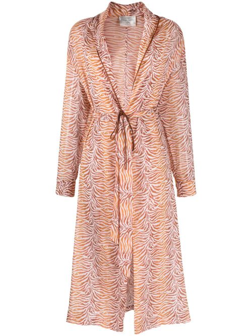 Belted tiger-print maxi coat - Orange