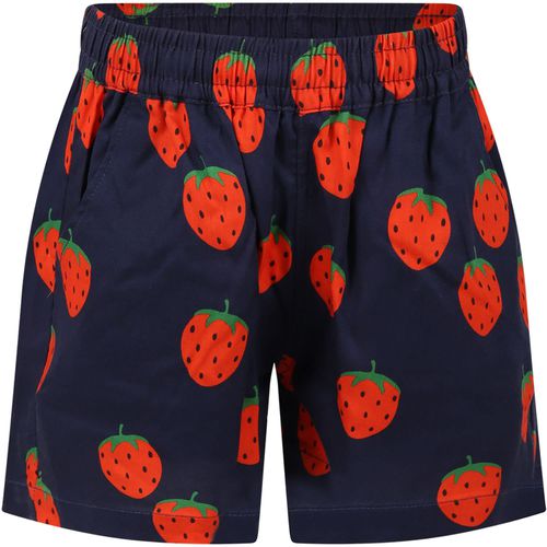 Blue Shorts For Kids With Strawberry Print