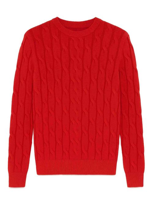 Red Cashmere Cable Knit Crew Neck Sweater