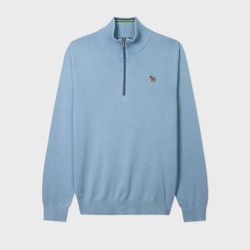 Pale Blue Organic Cotton Half Zip Zebra Logo Sweater