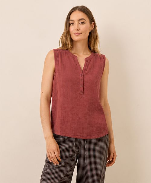 Women's Tuscan Red Coastal Double Gauze Henley Tank