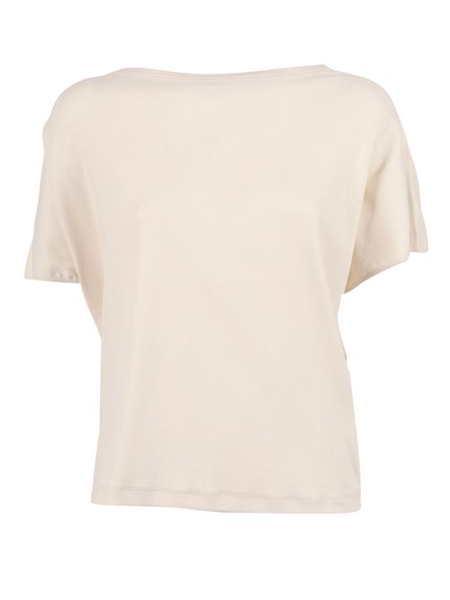 Ribbed Jersey T-Shirt With Knit Detail On Shoulder White Cotton Elastane - Women