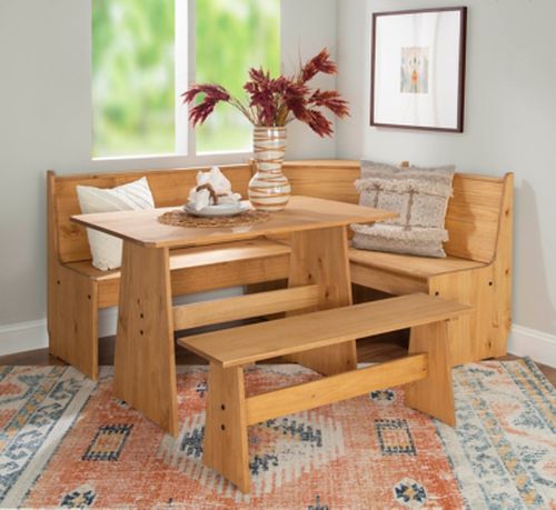 Linon Brent Corner Nook Dining Set, Natural