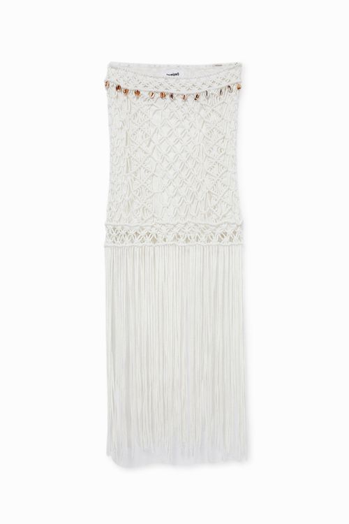 Fringed macramé miniskirt