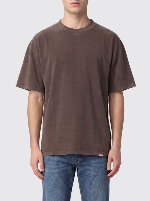 Crewneck T-Shirt in Brown Cotton with Contrast Logo on the Chest