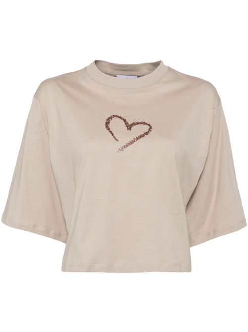 Glittered-heart cropped t-shirt - Brown