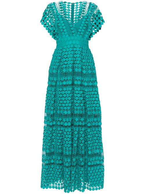 Macramé silk maxi dress - Green