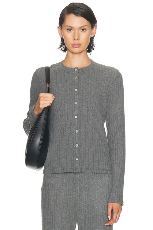 DONNI. The Sweater Rib Cardi in Charcoal Grey - Charcoal. XS also in L, M