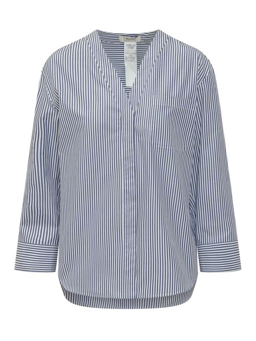 Blue V-Neck Stripes Shirt