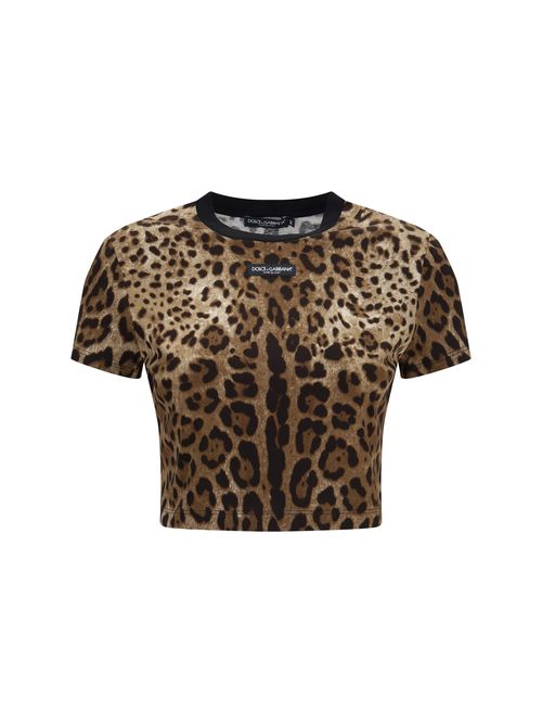 Leopard-Print Cropped T-Shirt — Brown