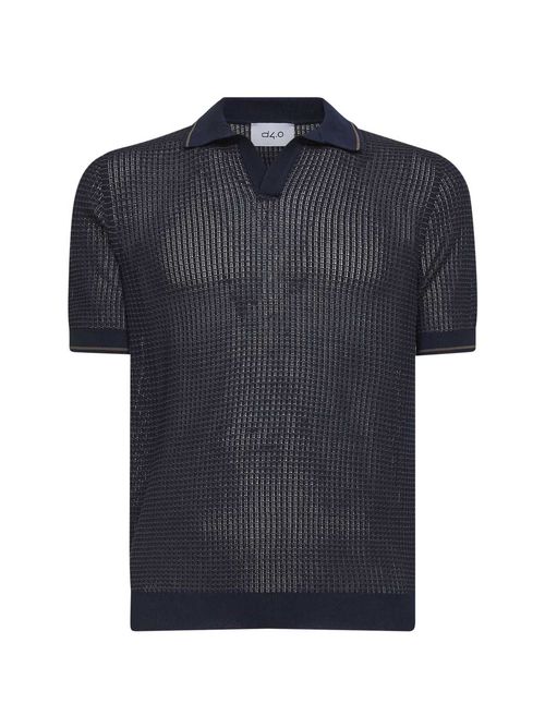 Jacquard Cotton Knit Polo Shirt — Navy