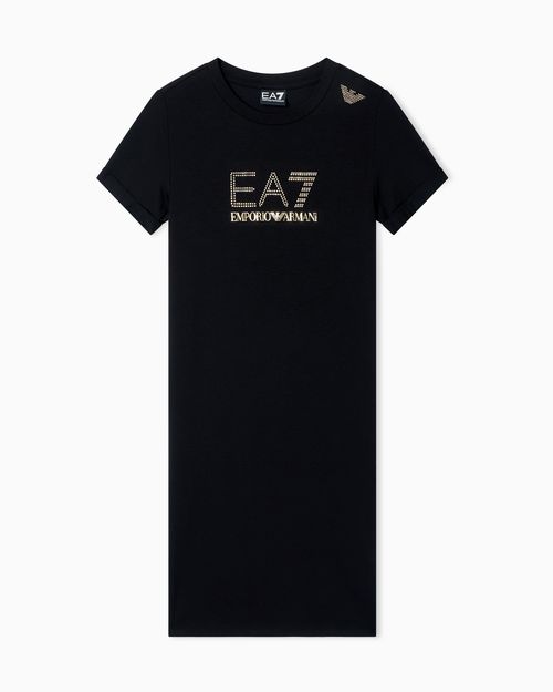 Short-sleeve dress Evolution in stretch cotton with studs
