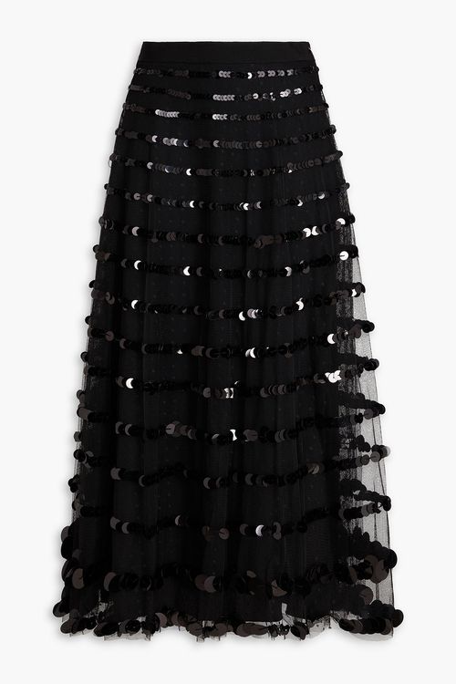 Sequined point d'espirit midi skirt - Black - IT 36