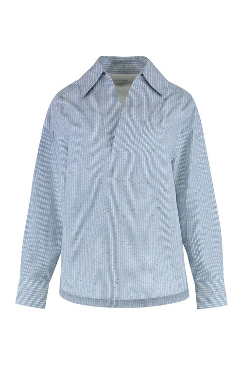 Cotton and Linen Blouse with Rounded Hem