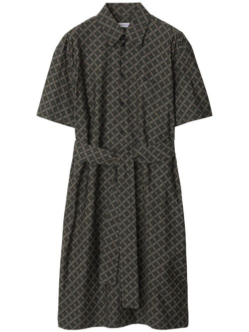 Check-pattern cotton shirt dress - Green