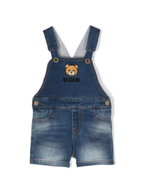 Teddy Bear-motif denim dungarees - Blue