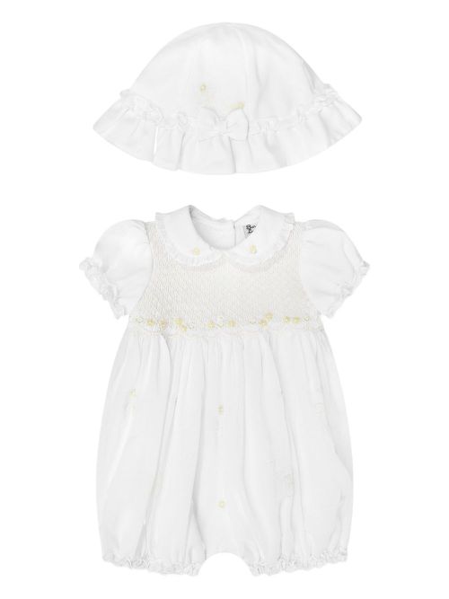 Ruffled-collar cotton babygrow set - White